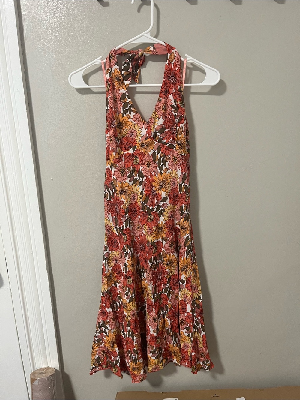 LOFT Floral Halter Maxi Dress in Rust and Mustard